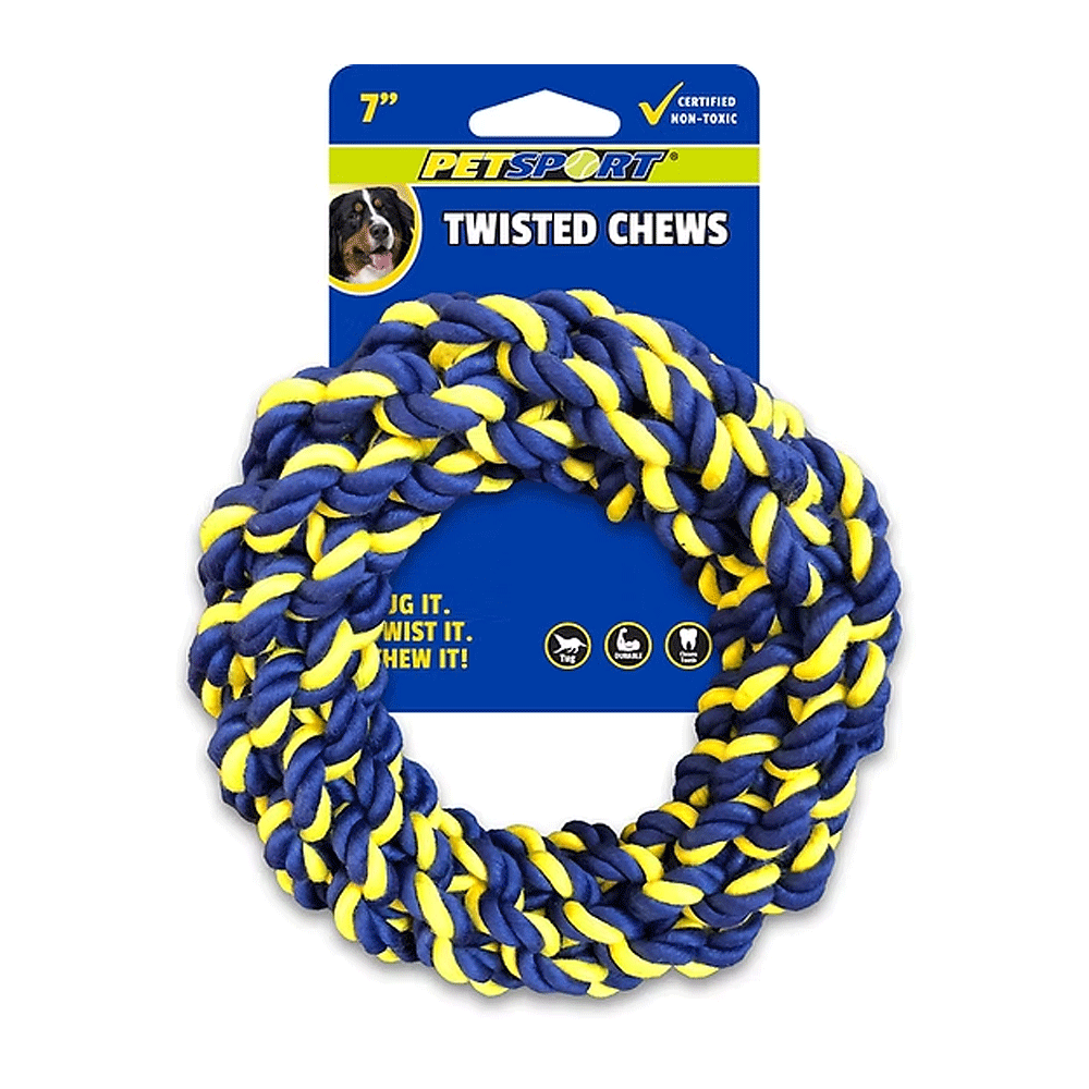 PETSPORT Twisted Chews Medium Braided Cotton Rope Ring 7"