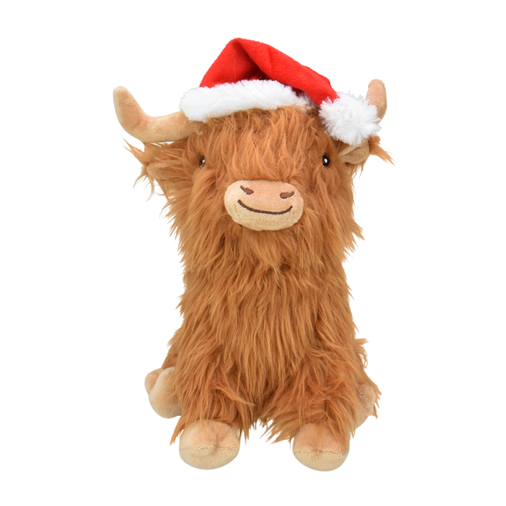 MULTIPET Holiday Highland Cow w/Santa Hat 8"