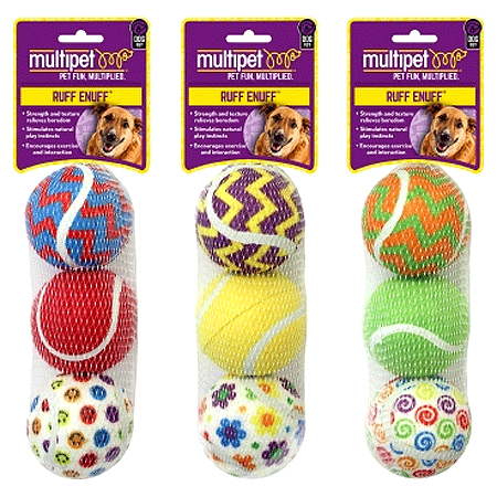 [MP29263] MULTIPET Tennis Ball Assorted Designs 3pk