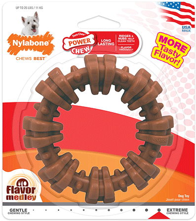 [NCF115] NYLABONE Power Chew Textured Dog Chew Ring Toy Flavor Medley