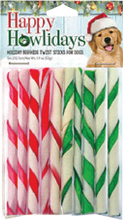 [PFH90118] *PET FACTORY Holiday Rawhide Twist Sticks 4" 10pk