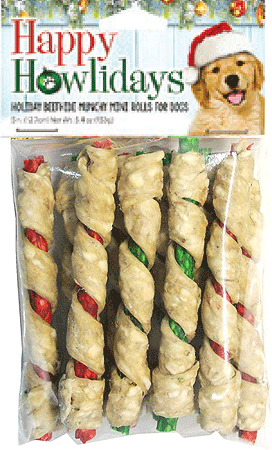 [PFH90124] *PET FACTORY Holiday RawHide Munchy Mini Rolls 10pk 5"