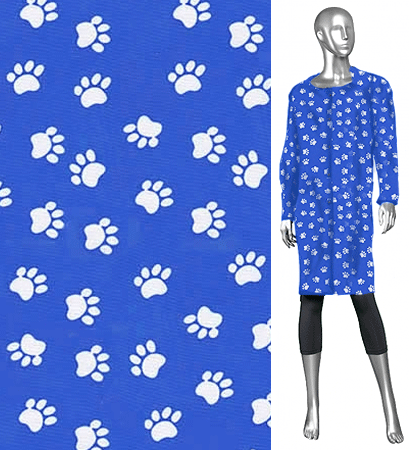 [SW106P S/MPAWBLUE] *STYLIST WEAR Patterned Nylon Gown Blue w/Pawprints S/M