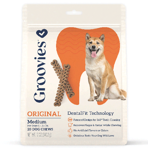 [GRV68125] GROOVIES Dog Dental Chews 12oz Medium 20ct