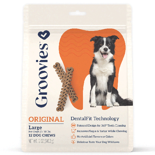 [GRV68126] GROOVIES Dog Dental Chews 12oz Large 12ct