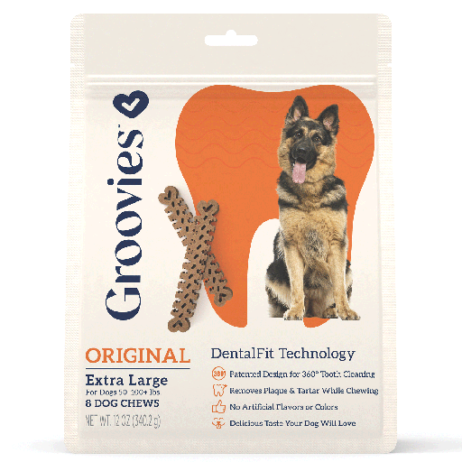 [GRV68127] GROOVIES Dog Dental Chews 12oz X-Large 8ct