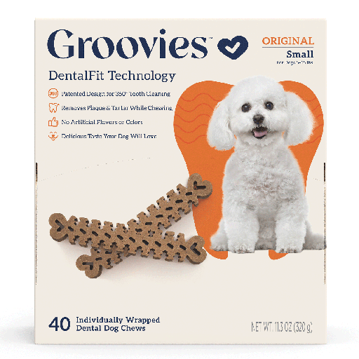 [GRV68136] GROOVIES Dog Dental Chews Gravity Box Small 40ct