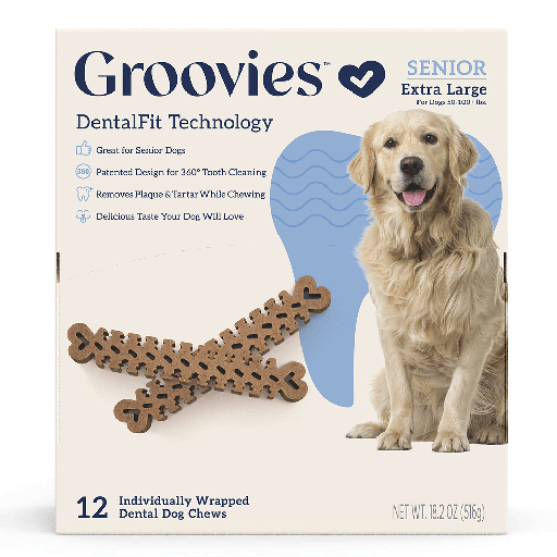 [GRV68159] GROOVIES Senior Dog Dental Chews Gravity Box X-Large 12ct