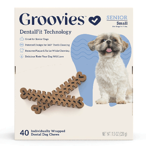 [GRV68156] GROOVIES Senior Dog Dental Chews Gravity Box Small 40ct