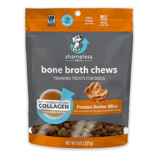 [SHP73769] SHAMELESS PETS Bone Broth Chews Peanut Butter Bliss 8oz