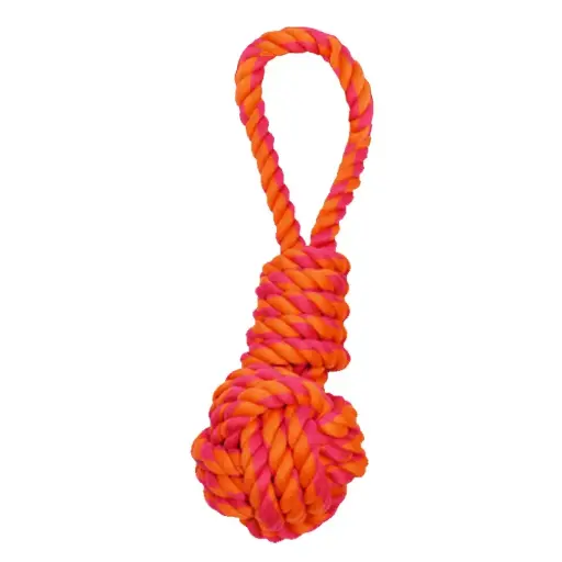 [APP56255] AMAZING PET Rope Coiled Loop Handle w/Ball 16.5" Orange/Magenta