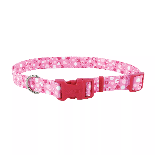 [CA6621 PINK DOTS] PET ATTIRE Adj Collar 14-20x3/4 Pink w/Dots