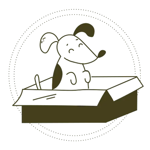 dog playing in a box illustration