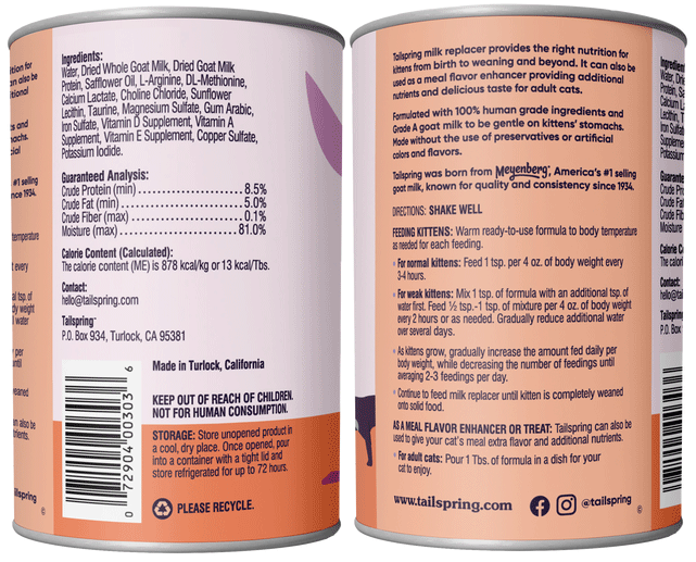 *TAILSPRING Milk Replacer Kitten Liquid 12oz Cans 12-pack case