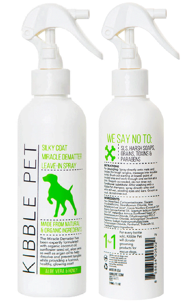 KIBBLE PET Silky Coat Miracle Dematter Leave-in Spray Aloe & Honey 7.1oz