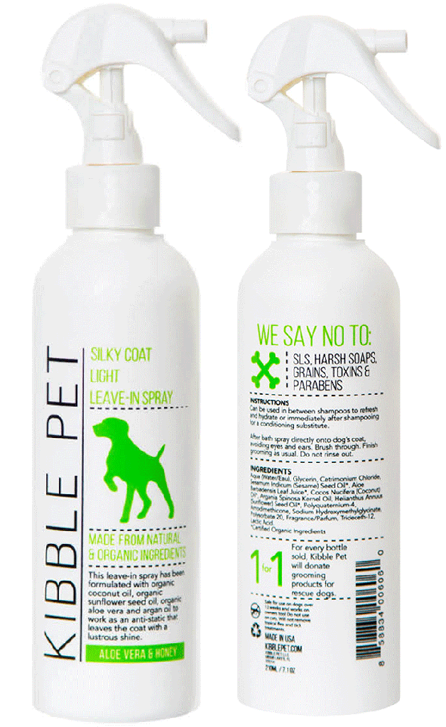 KIBBLE PET Silky Coat Light Leave-in Spray Aloe & Honey 7.1oz