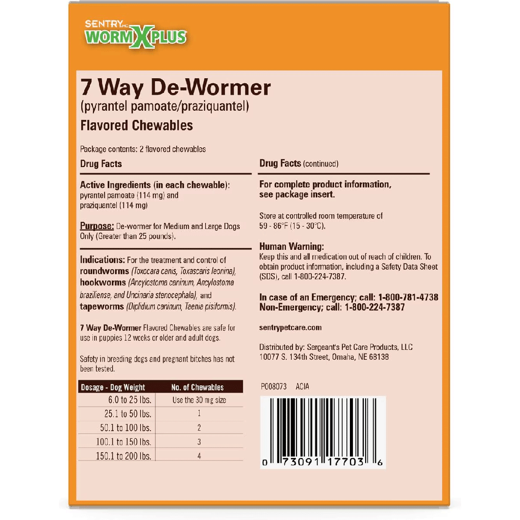SENTRYHC 7 Way De-Wormer Large Dog 2ct