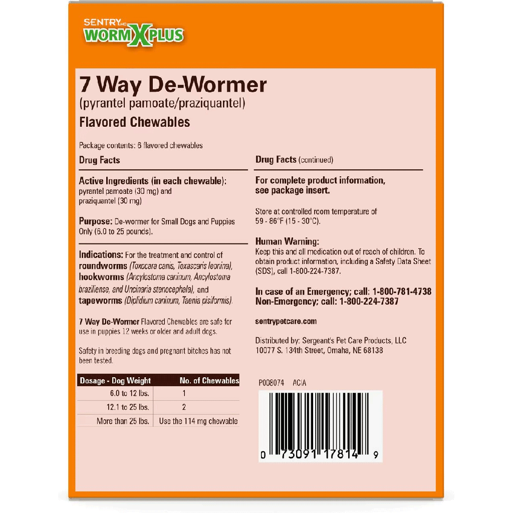 SENTRYHC 7 Way De-Wormer Small Dog 6ct