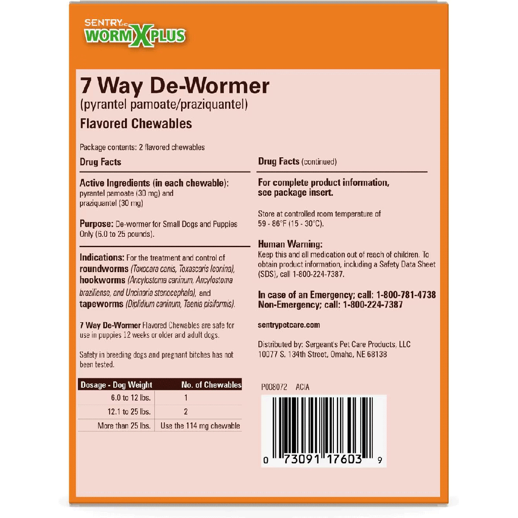 SENTRYHC 7 Way De-Wormer Small Dog 2ct