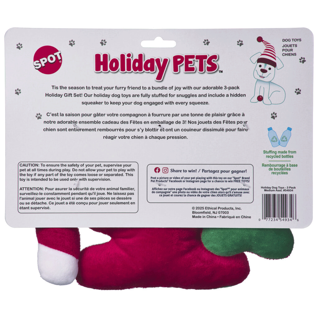 ETHICAL HOLIDAY Dog Toys Medium 6" 3pk