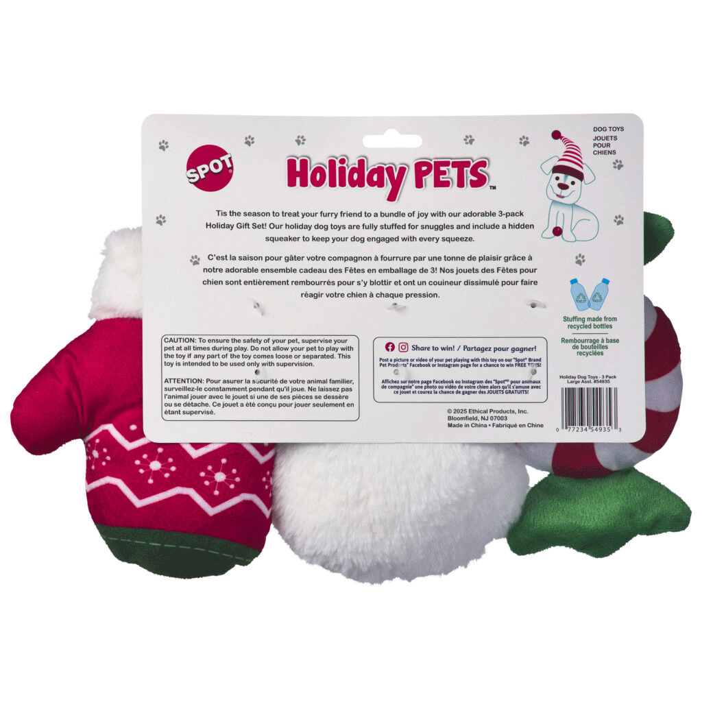 ETHICAL HOLIDAY Dog Toys Large 8" 3pk