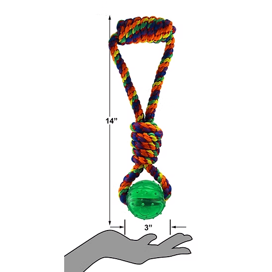 PETSPORT Kaleidoscope Rope Handle Tug with TPR Ball 14"