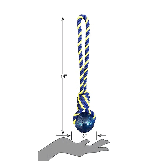PETSPORT Twisted Chews-Medium Braided Cotton Rope Tug w/ TPR Ball 14"