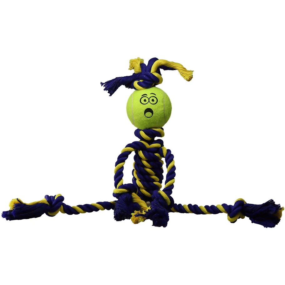 PETSPORT Twisted Chews-Mini Braided Cotton Rope Rasta Man w/ Tuff Ball 9"
