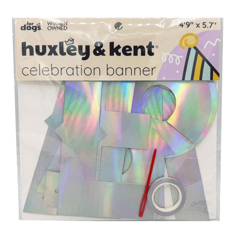 HUXLEY & KENT Pet Celebration Banner Let's Pawty Iridescent