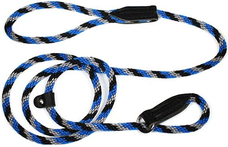 *LEATHER BROTHERS British Rope Slip Lead 6' Black/Blue/Silver