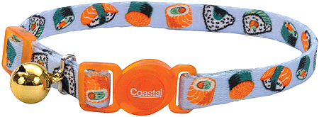 COASTAL Safe Cat Fashion Breakaway Cat Collar Sushi on Blue