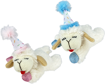 MULTIPET Lamb Chop w/Birthday Hat Cat Toy 4"