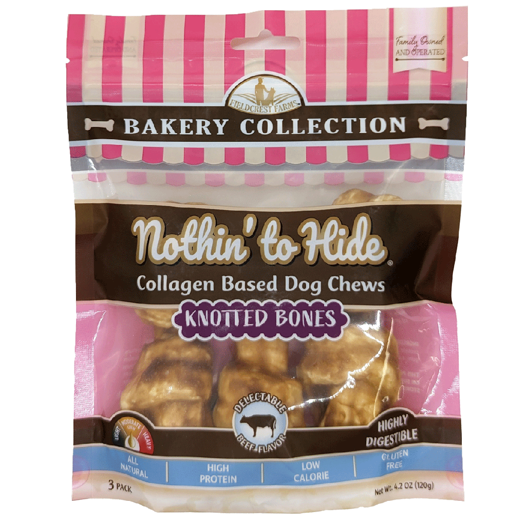 *NOTHIN' TO HIDE Bakery Beef Knotted Bone 4" 3pk