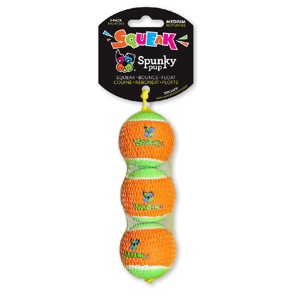 *SPUNKY PUP Squeaky Tennis Balls Medium 3pk