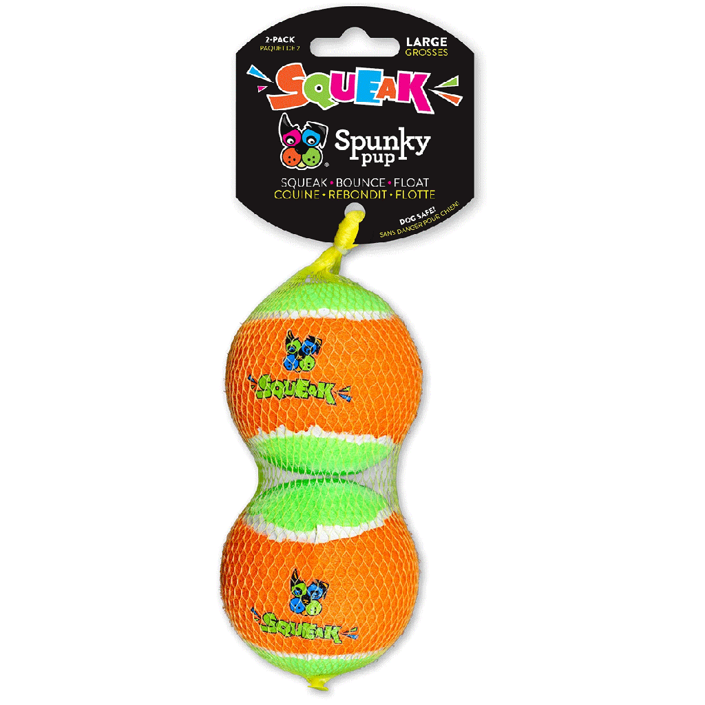 *SPUNKY PUP Squeaky Tennis Balls Large 2pk
