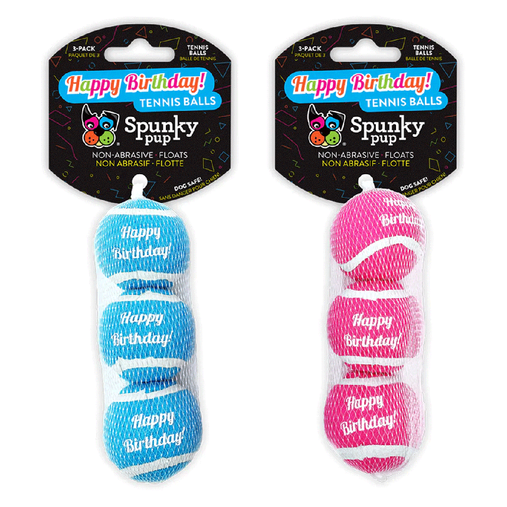 *SPUNKY PUP Happy Birthday Tennis Balls 3pk