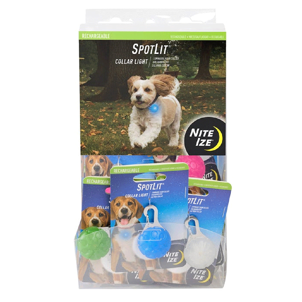 NITE IZE SpotLit Collar Light Rechargeable Gravity Bin Asst 20pc