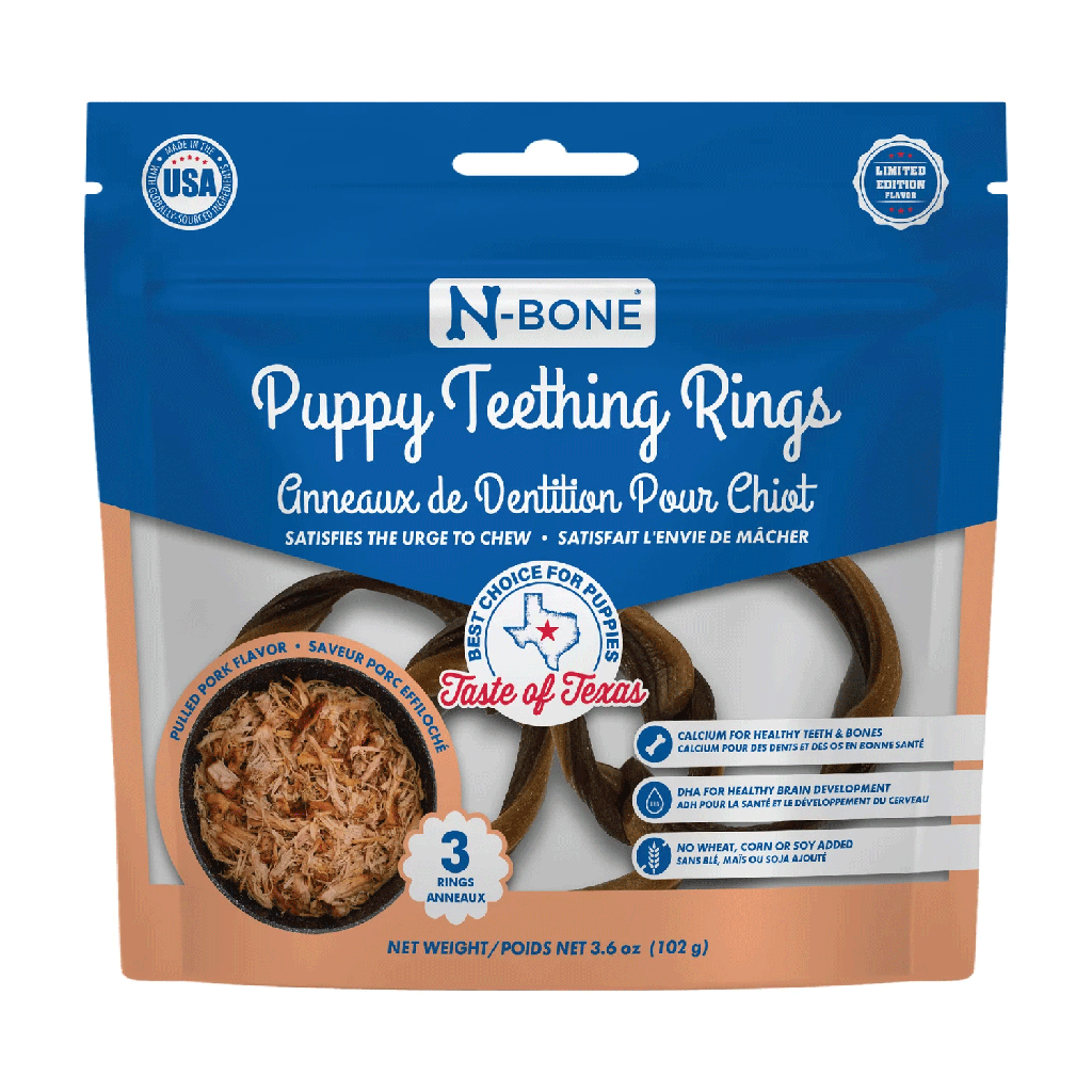 N-BONE Puppy Teething Rings Taste Of Texas Pulled Pork 3pk