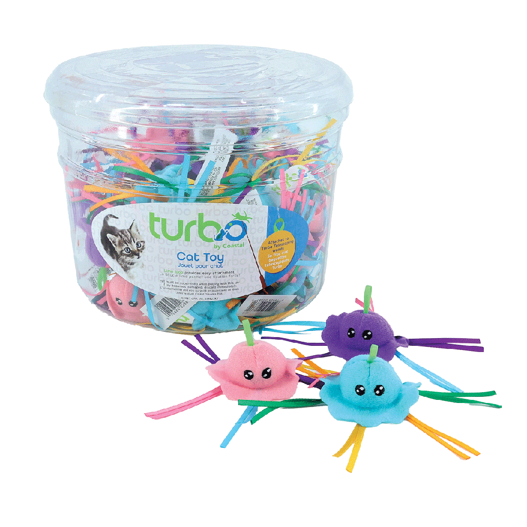COASTAL Turbo Cat Toy Bin w/Loop Jellyfish w/ Ribbons 48pcs