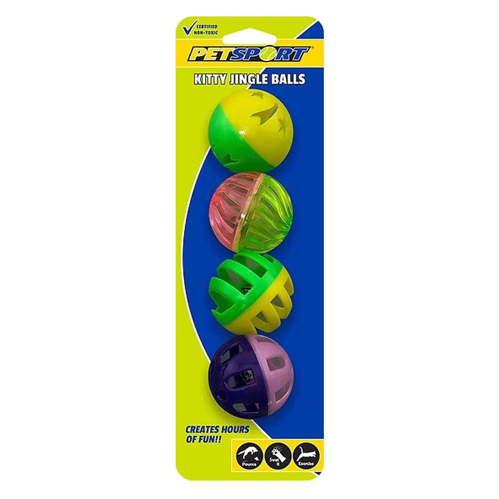 PETSPORT Kitty Jingle Balls 1.6" 4pk Asst.
