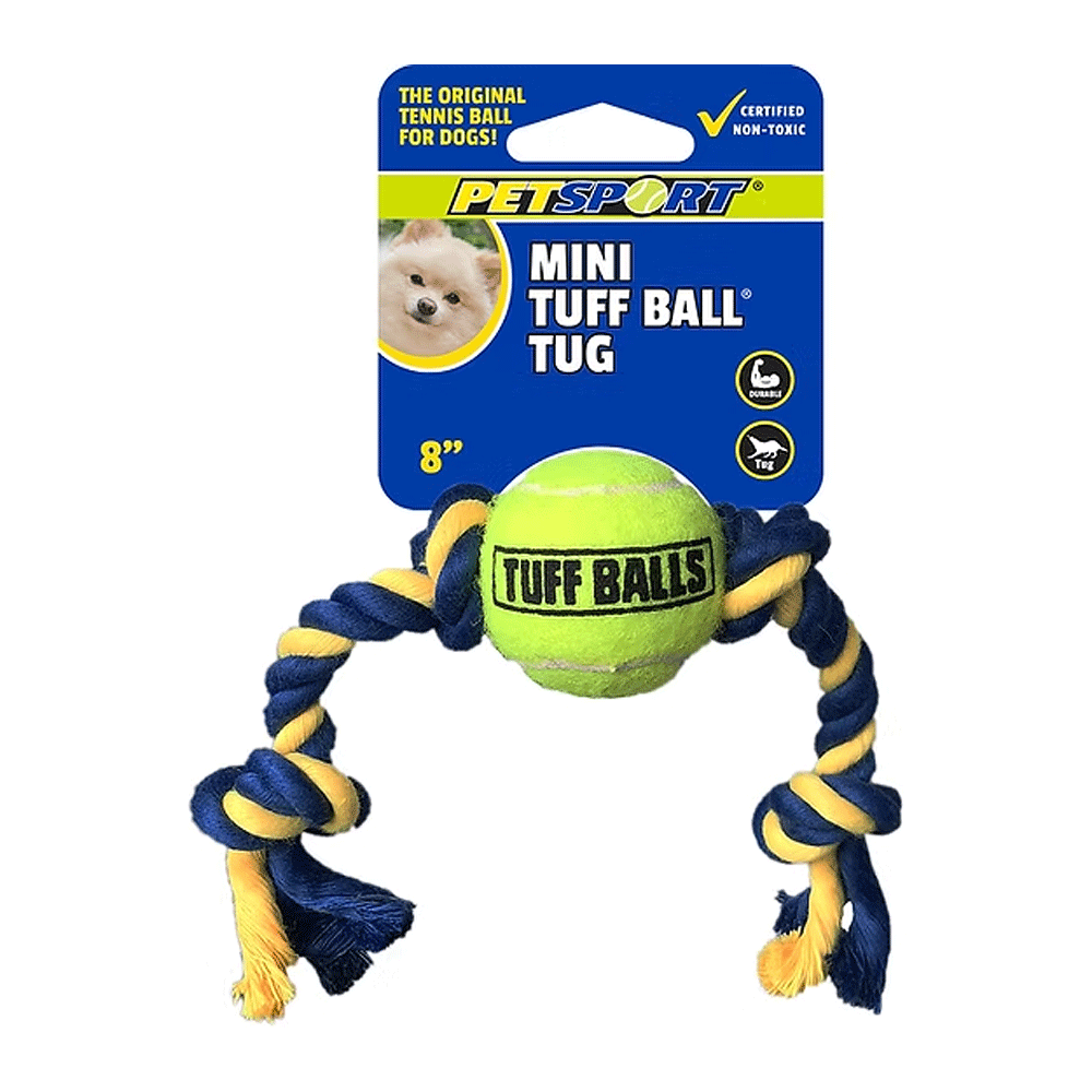 PETSPORT Mini Tuff Ball Tug 9" Rope w/1.5" Ball
