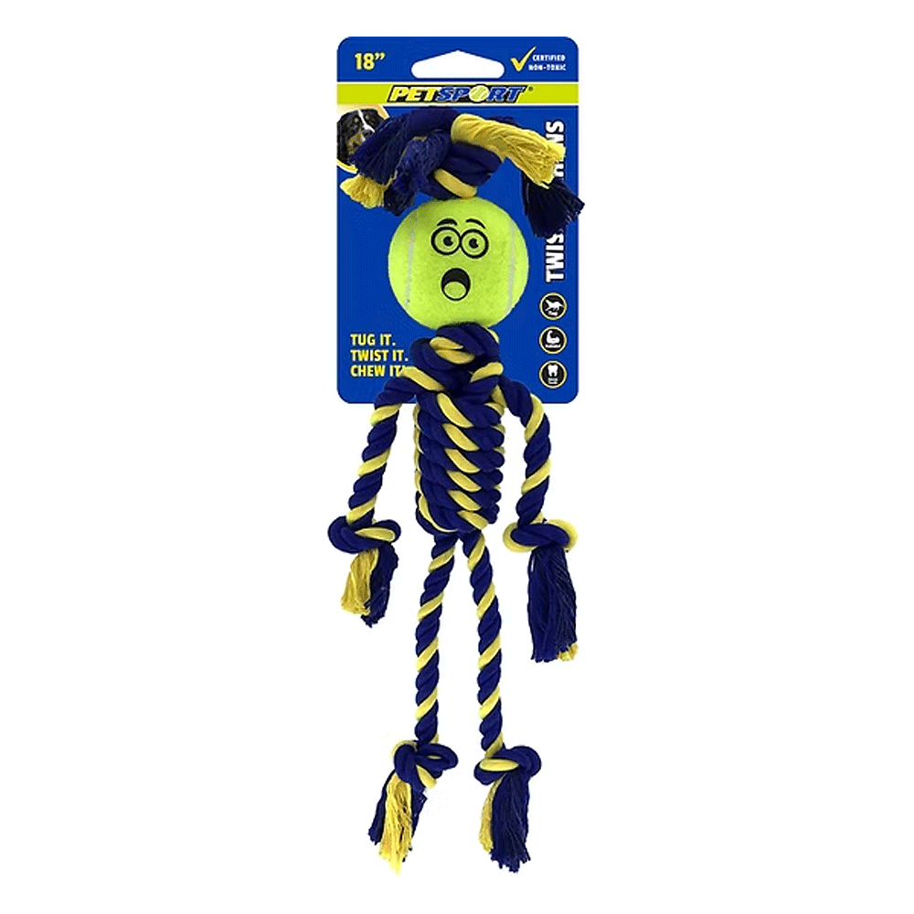 PETSPORT Twisted Chews Medium Braided Cotton Rope Rasta Man w/Tuff Ball 18"