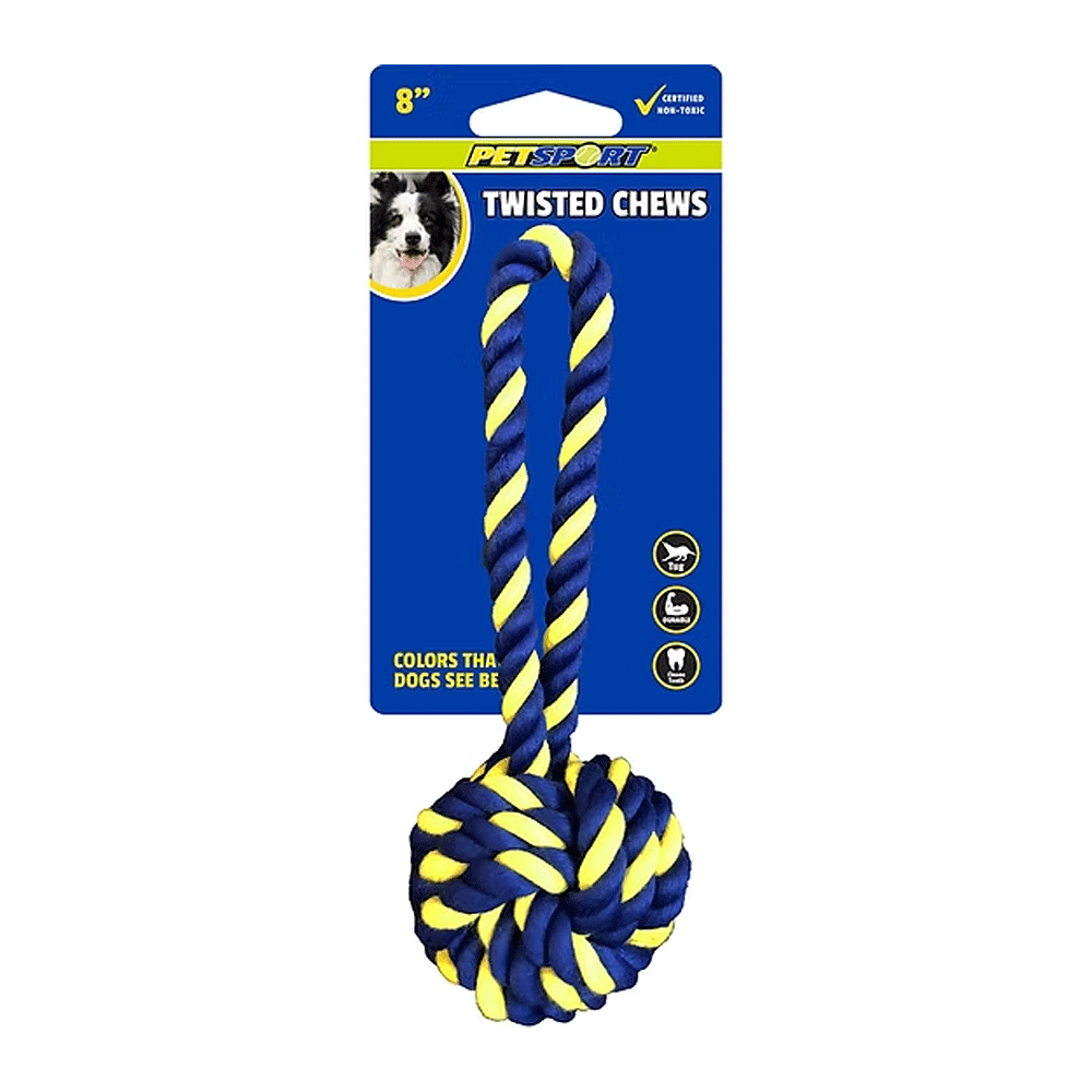 PETSPORT Twisted Chews Small Braided Cotton Rope Monkey Fist 8"