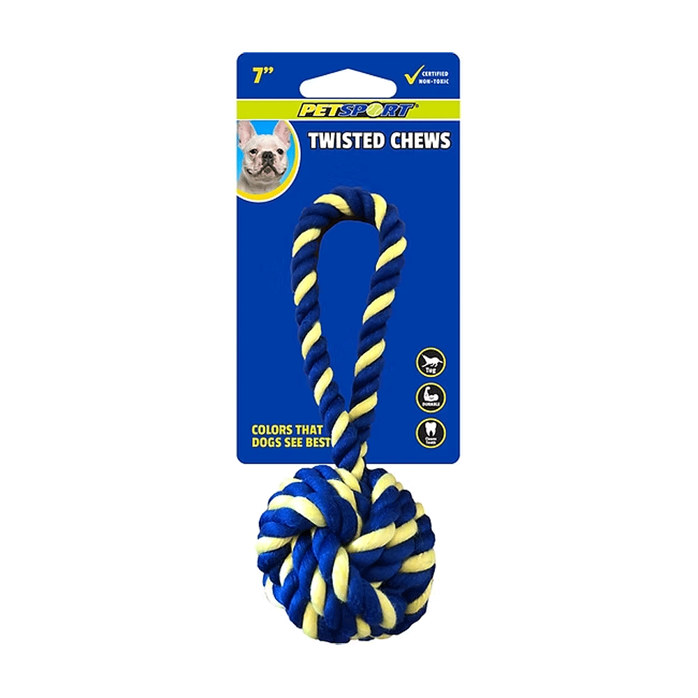 PETSPORT Twisted Chews Mini Braided Monkey Fist Rope 7"