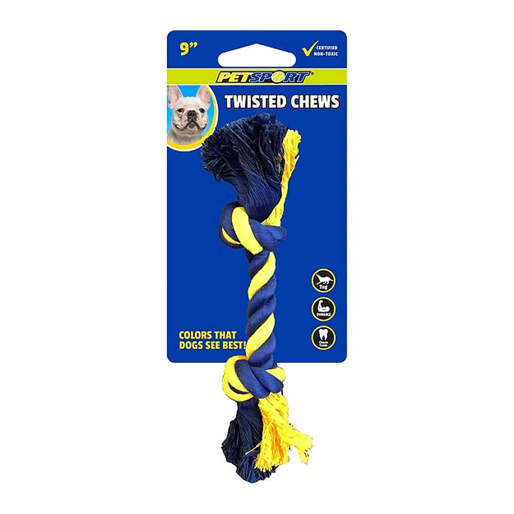 PETSPORT Twisted Chews Small 2-Knot Cotton Rope 9"