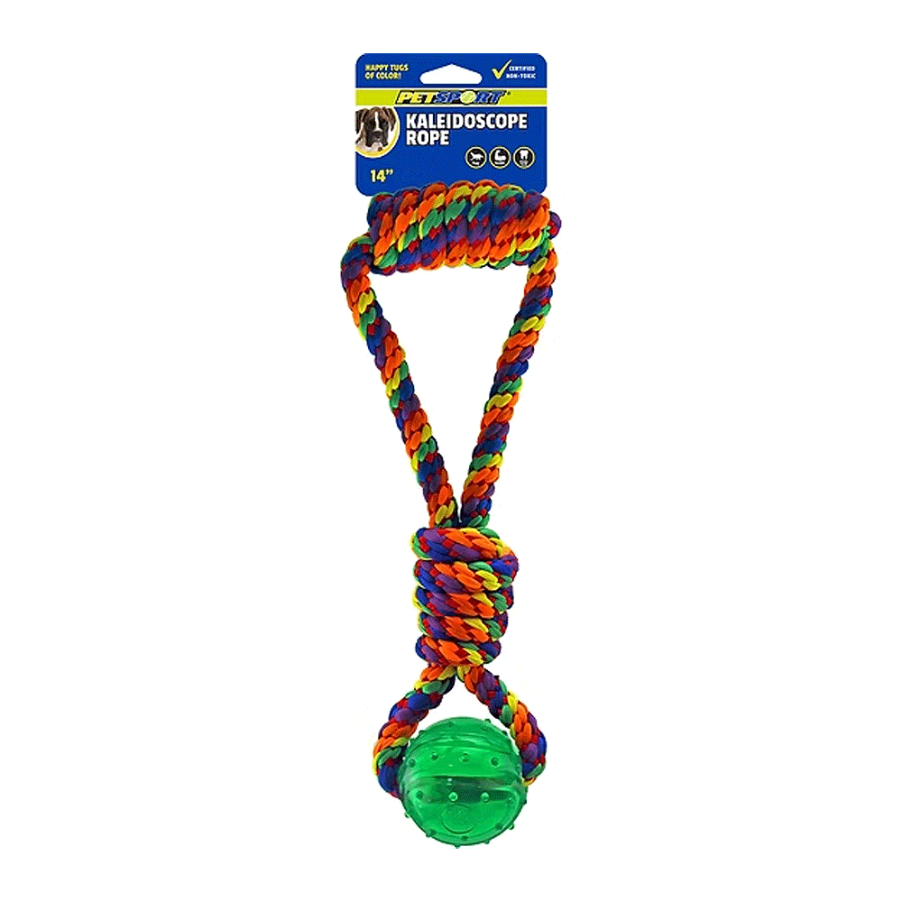 PETSPORT Kaleidoscope Rope Handle Tug with TPR Ball 14"
