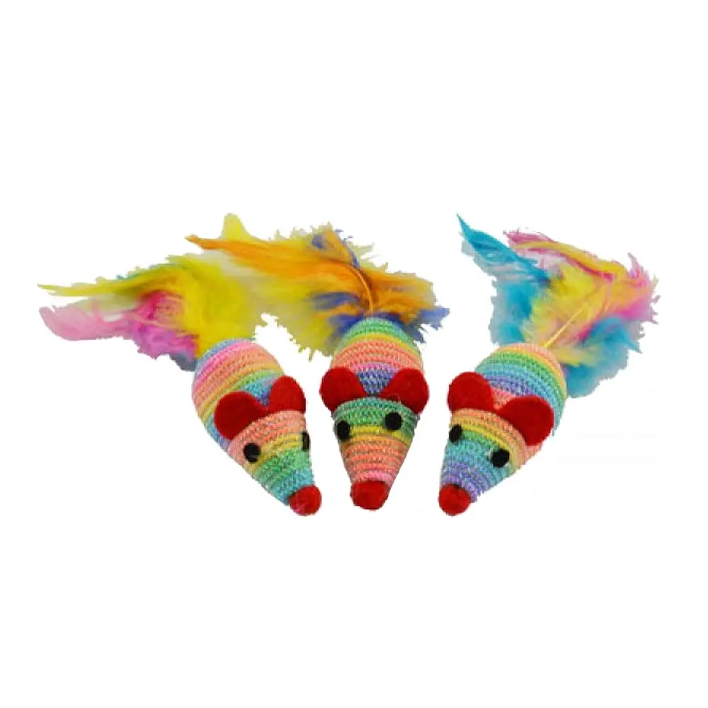 AMAZING PET Cat Toy Rainbow Sparkle Mice 1.5" 3ct