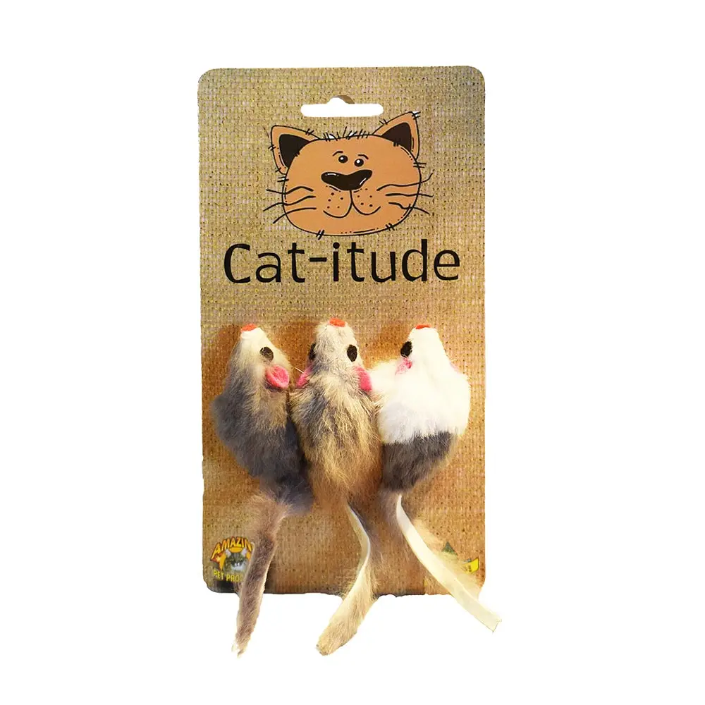 AMAZING PET 2" Real Fur Mouse w/Rattle & Catnip