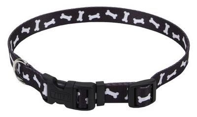 PET ATTIRE Adj Collar 18-26x1 Black w/Bones
