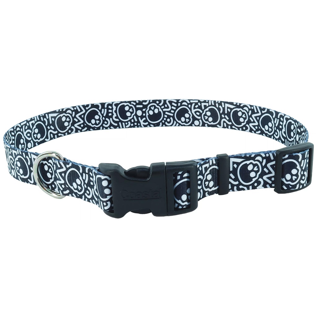 PET ATTIRE Adj Collar 14-20x3/4 Black w/Skulls